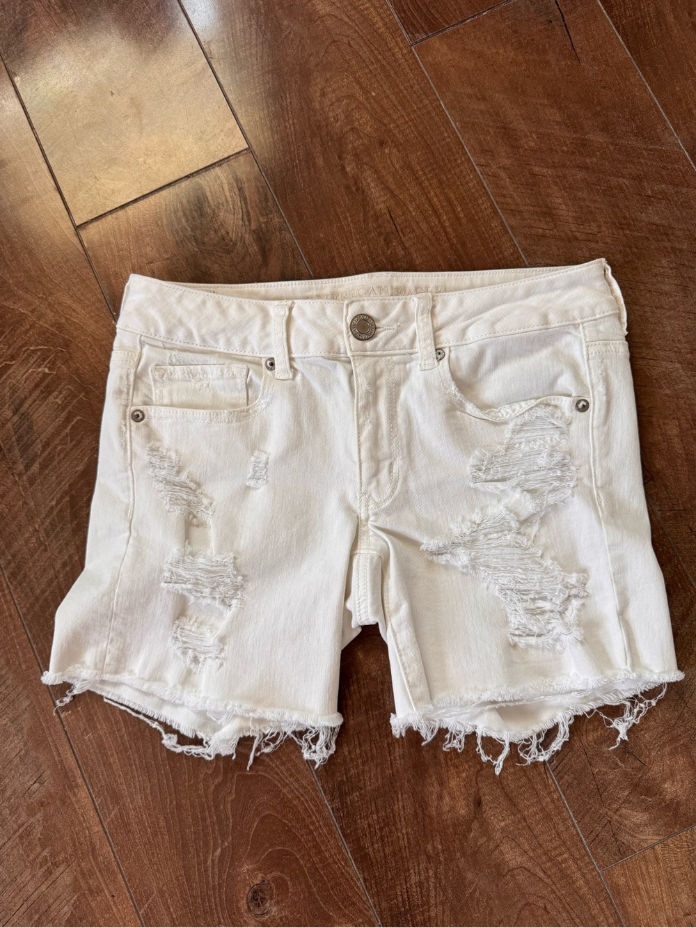 American Eagle Outfitters White Distressed Denim Jean Shorts